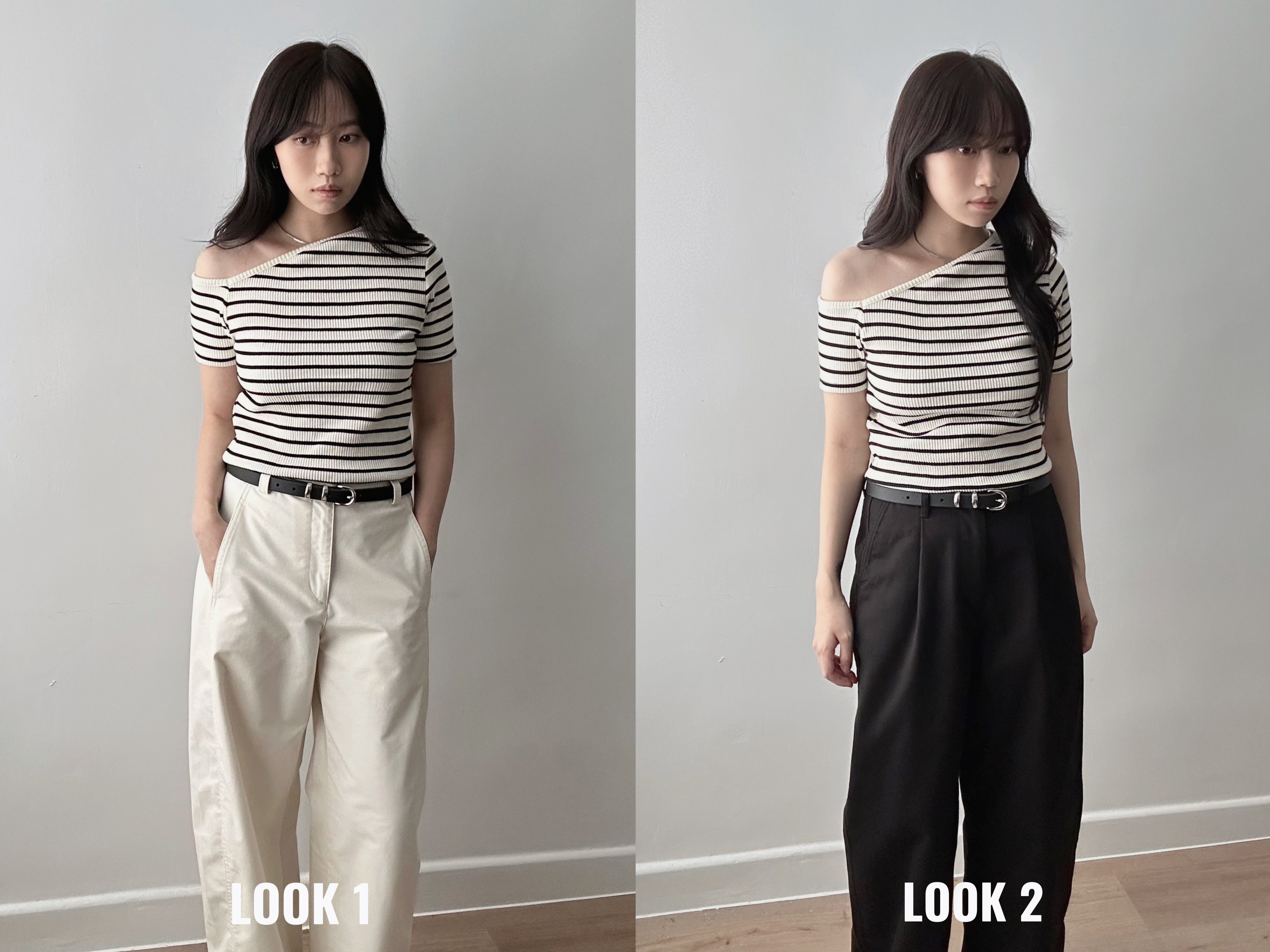 條紋露肩tops
