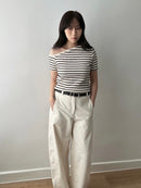 條紋露肩tops