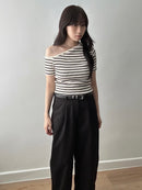 條紋露肩tops