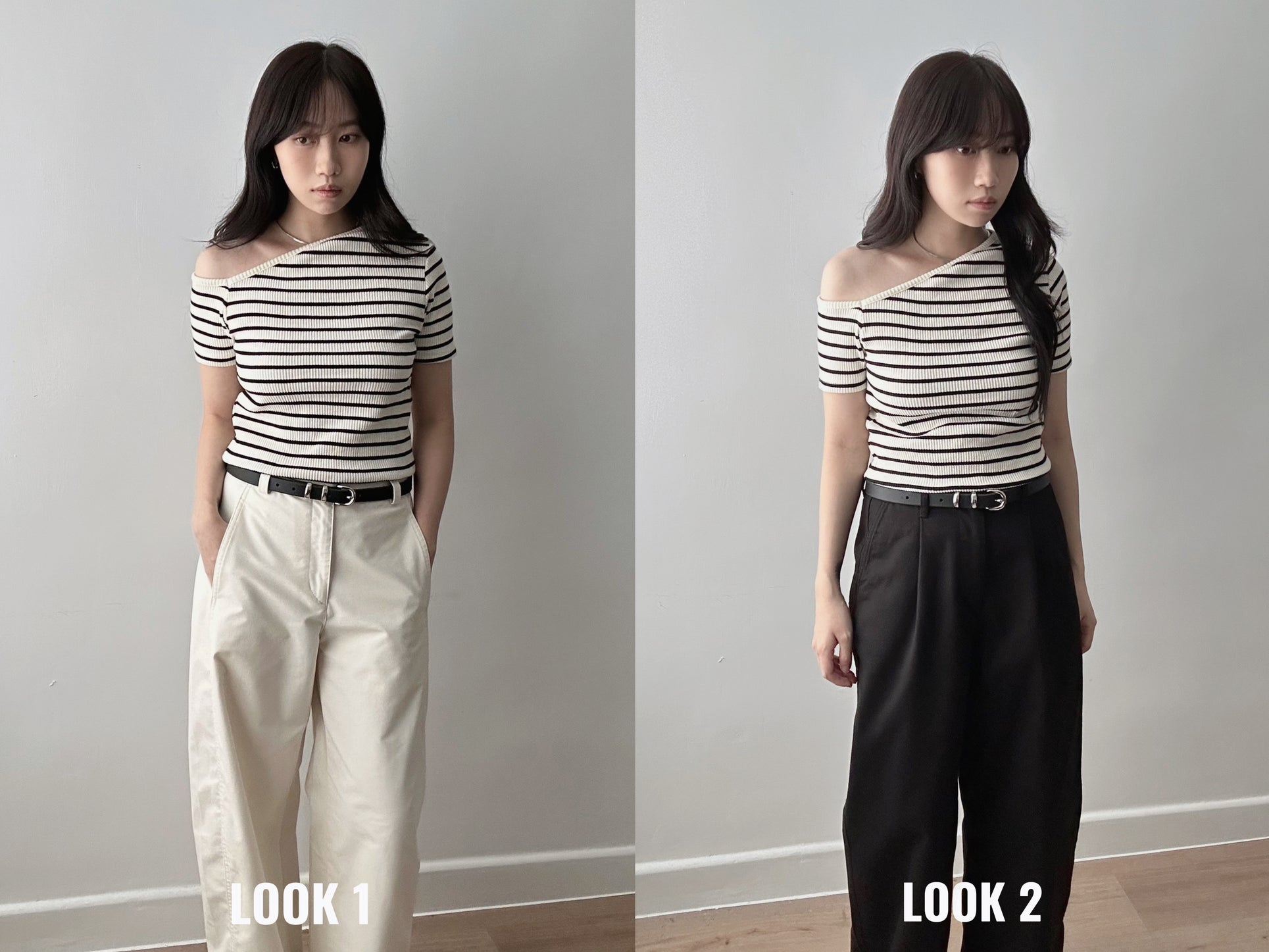 條紋露肩tops